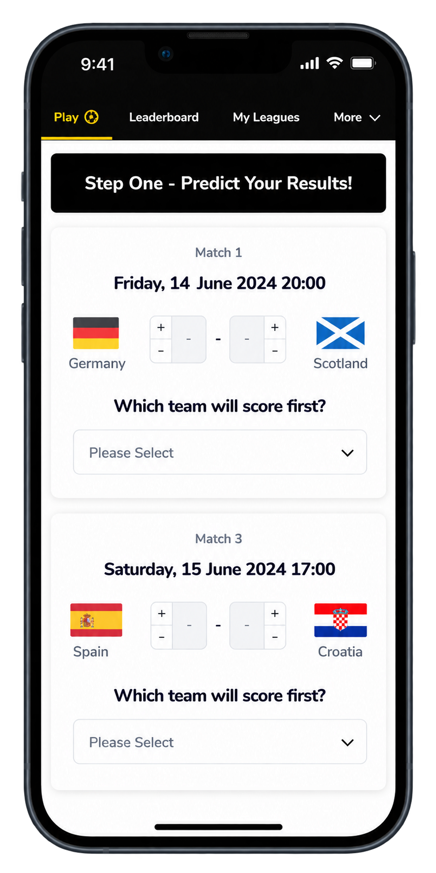 Football predictor screen